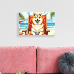 Akita strand relax scène canvas afdruk