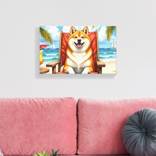 Akita strand relax scène canvas afdruk (Insitu (Woonkamer))