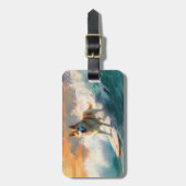 Akita Strand Surfen Schilderij Bagagelabel (Voorkant verticaal)