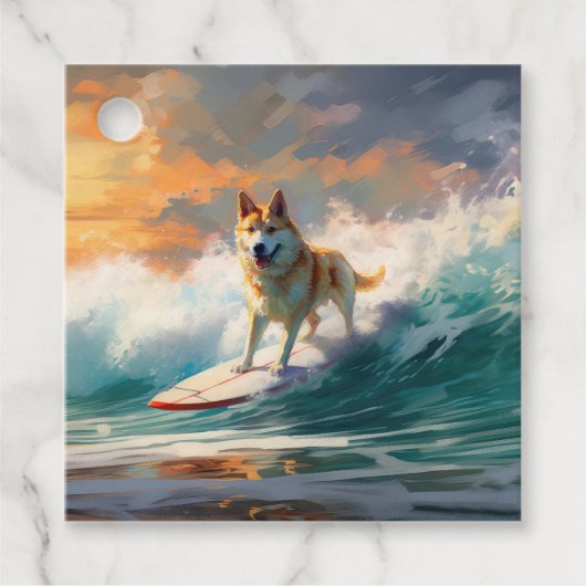 Akita Strand Surfen Schilderij Bedankjes Labels (Voorkant)