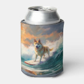 Akita Strand Surfen Schilderij Blikjeskoeler (Blikje Voorkant)