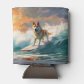 Akita Strand Surfen Schilderij Blikjeskoeler (Achterkant)