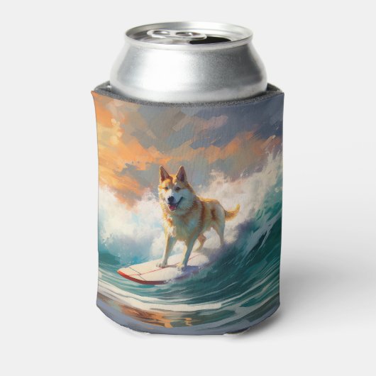 Akita Strand Surfen Schilderij Blikjeskoeler (Blikje Achterkant)