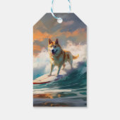 Akita Strand Surfen Schilderij Cadeaulabel (Achterkant)