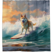 Akita Strand Surfen Schilderij Douchegordijn (Voorkant)