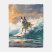 Akita Strand Surfen Schilderij Fleece Deken (Voorkant)