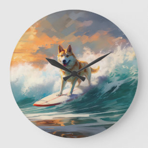 Akita Strand Surfen Schilderij Grote Klok