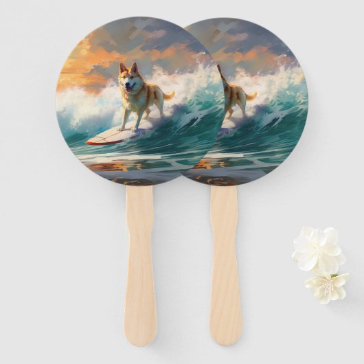 Akita Strand Surfen Schilderij Handwaaier (Voorkant en achterkant)