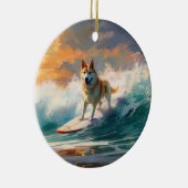 Akita Strand Surfen Schilderij Keramisch Ornament (Rechts)