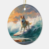 Akita Strand Surfen Schilderij Keramisch Ornament (Links)