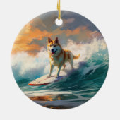 Akita Strand Surfen Schilderij Keramisch Ornament (Achterkant)
