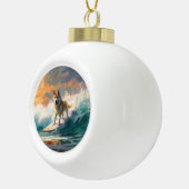Akita Strand Surfen Schilderij Keramische Bal Ornament (Rechts)