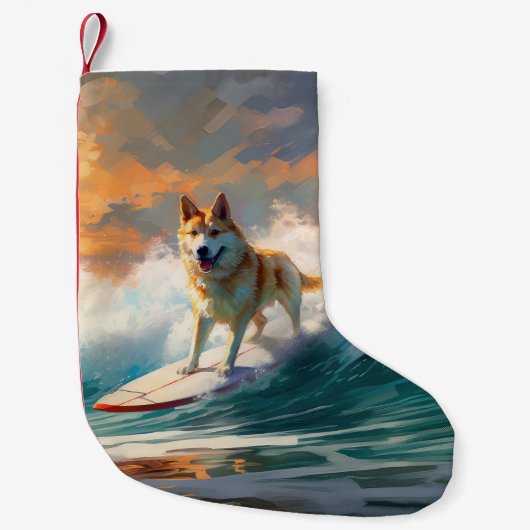 Akita Strand Surfen Schilderij Kleine Kerstsok (Voorkant)
