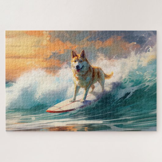 Akita Strand Surfen Schilderij Legpuzzel (Horizontaal)