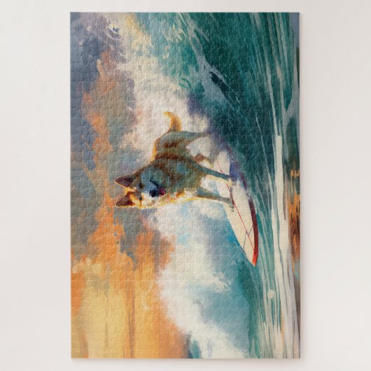 Akita Strand Surfen Schilderij Legpuzzel (Verticaal)