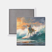 Akita Strand Surfen Schilderij Magneet (Voorkant / Achterkant)