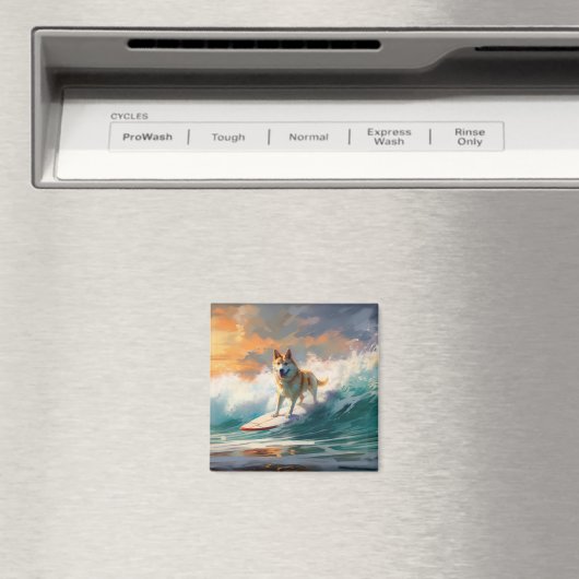 Akita Strand Surfen Schilderij Magneet (Insitu (Vaatwasser))