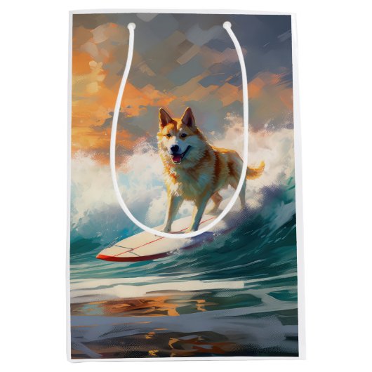 Akita Strand Surfen Schilderij Medium Cadeauzakje (Voorkant)