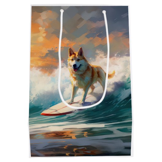 Akita Strand Surfen Schilderij Medium Cadeauzakje (Achterkant)