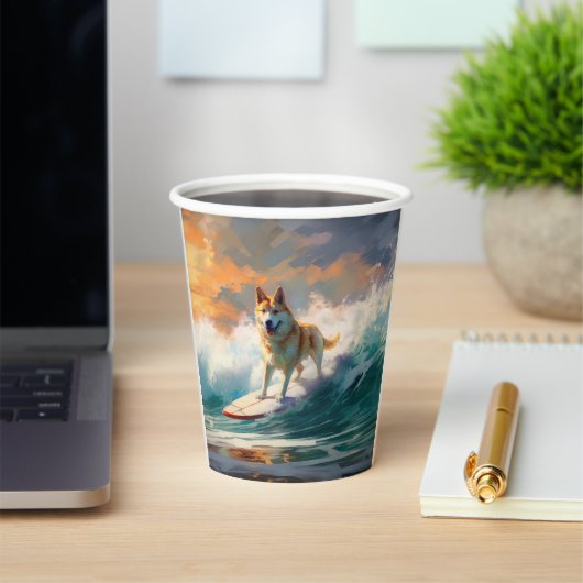 Akita Strand Surfen Schilderij Papieren Bekers (Insitu)