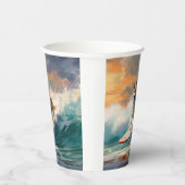 Akita Strand Surfen Schilderij Papieren Bekers (Rechts)