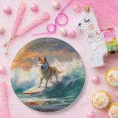 Akita Strand Surfen Schilderij Papieren Bordje (Feest)