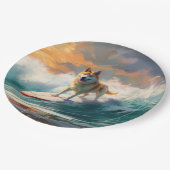 Akita Strand Surfen Schilderij Papieren Bordje (Gekanteld)