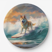 Akita Strand Surfen Schilderij Papieren Bordje (Voorkant)