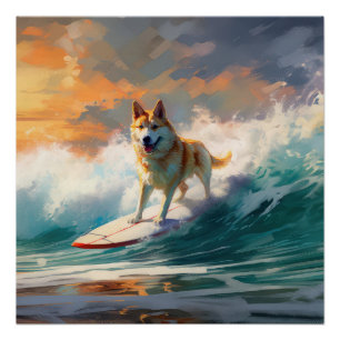 Akita Strand Surfen Schilderij Perfect Poster