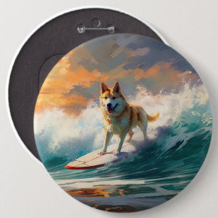 Akita Strand Surfen Schilderij Ronde Button 6,0 Cm