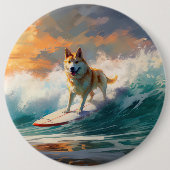 Akita Strand Surfen Schilderij Ronde Button 6,0 Cm (Voorkant)