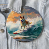 Akita Strand Surfen Schilderij Ronde Button 6,0 Cm (In situ)