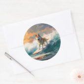 Akita Strand Surfen Schilderij Ronde Sticker (Envelop)