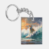 Akita Strand Surfen Schilderij Sleutelhanger (Voorkant Links)