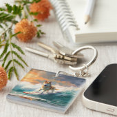 Akita Strand Surfen Schilderij Sleutelhanger (Voorkant Rechts)