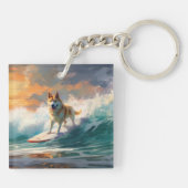 Akita Strand Surfen Schilderij Sleutelhanger (Achterkant)
