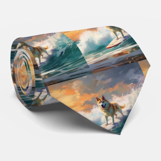 Akita Strand Surfen Schilderij Stropdas (Opgerold)