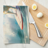 Akita Strand Surfen Schilderij Theedoek (Quarter Fold)