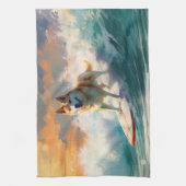Akita Strand Surfen Schilderij Theedoek (Verticaal)