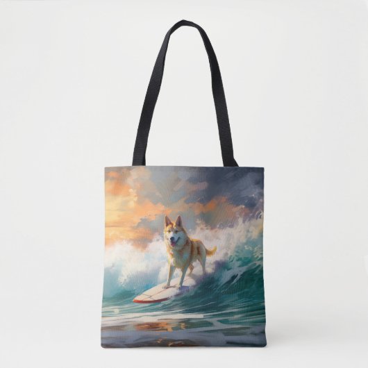 Akita Strand Surfen Schilderij Tote Bag (Voorkant)