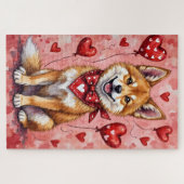 Akita Valentine Dog Art with Hearts and Balloons Legpuzzel (Horizontaal)