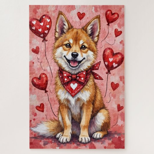 Akita Valentine Dog Art with Hearts and Balloons Legpuzzel (Verticaal)