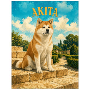 Akita, Vintage Watercolor Honden Kunst Briefkaart