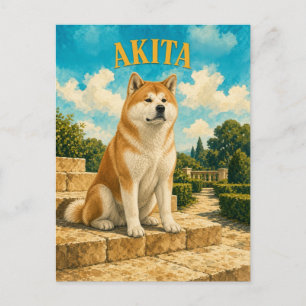 Akita, Vintage Watercolor Honden Kunst Briefkaart