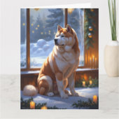 Akita With Christmas Lights Holiday Kaart (Voorkant)