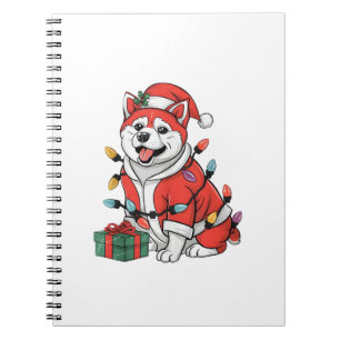 Akita Xmas Verlichting Santa Akita Dog Kerstmis Notitieboek