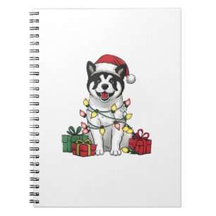 Akita Xmas Verlichting Santa Hat Akita Dog Kerstmi Notitieboek
