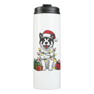 Akita Xmas Verlichting Santa Hat Akita Dog Kerstmi Thermosbeker