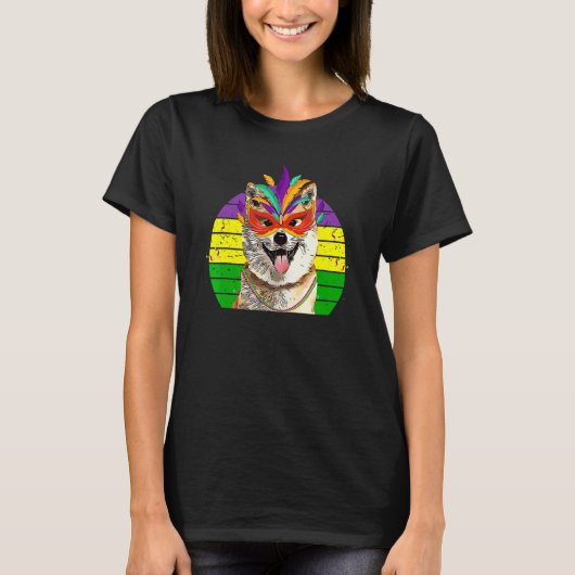Akitas Mardi Gras Party Dog Mask Beads 1 T-shirt (Voorkant)