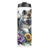 Akita's zachte bloemenaanwezigheid thermosbeker (Voorkant)